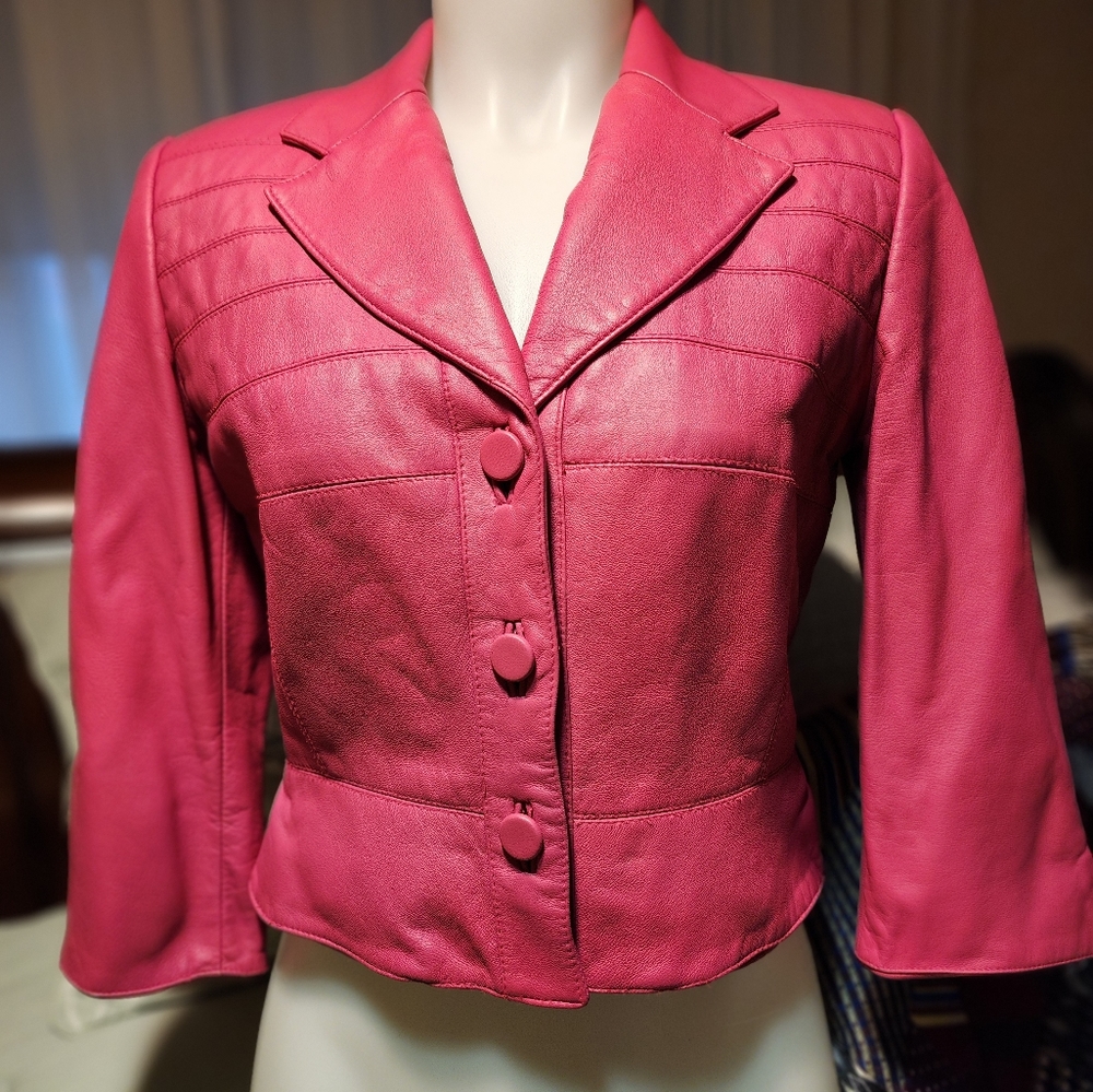 Vintage Alberto Makali fushia leather jacket